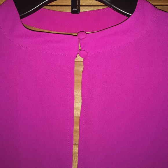1 State SZ XS Deep V Choker Collar Slit Back Pink Chiffon Fabric Buttons Blouse - Picture 5 of 6